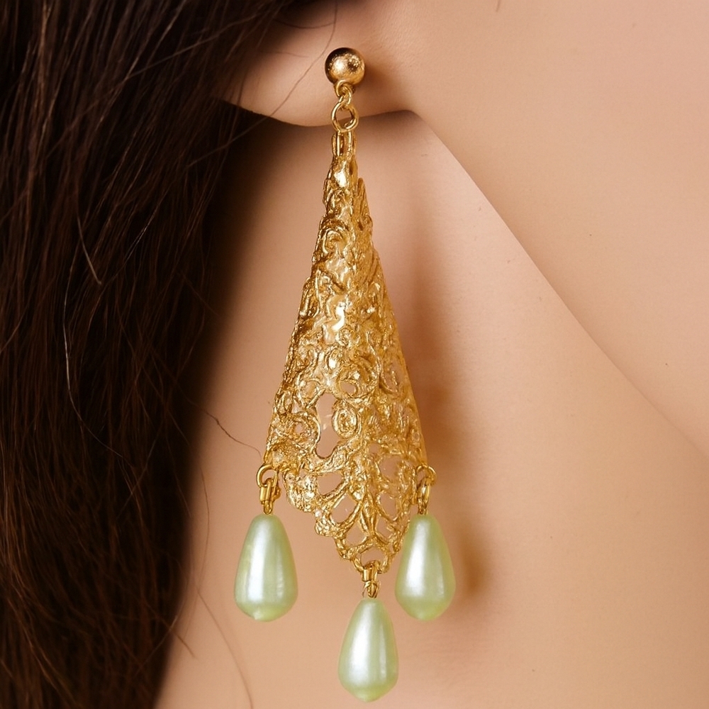 Gold Filigree Design Long Beads Drop Dangle Earrings Women Jewelry  #3